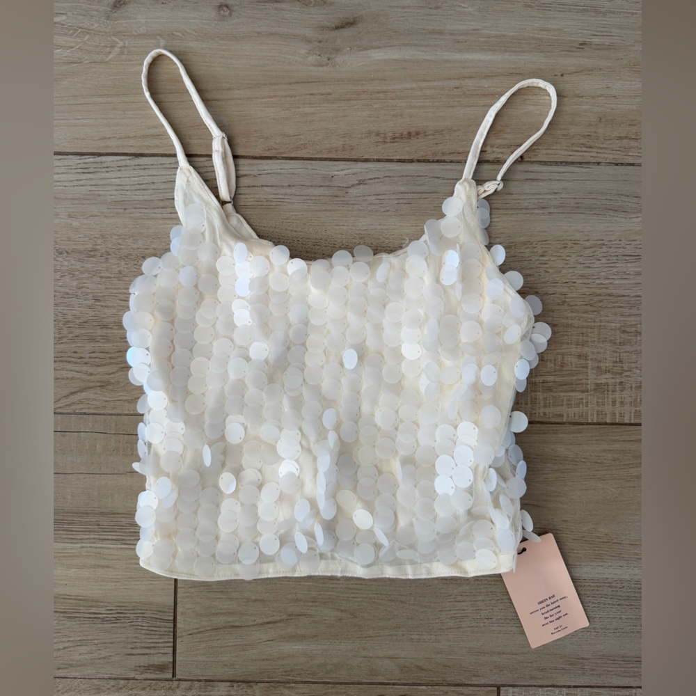 White Sequin Sleeveless Top